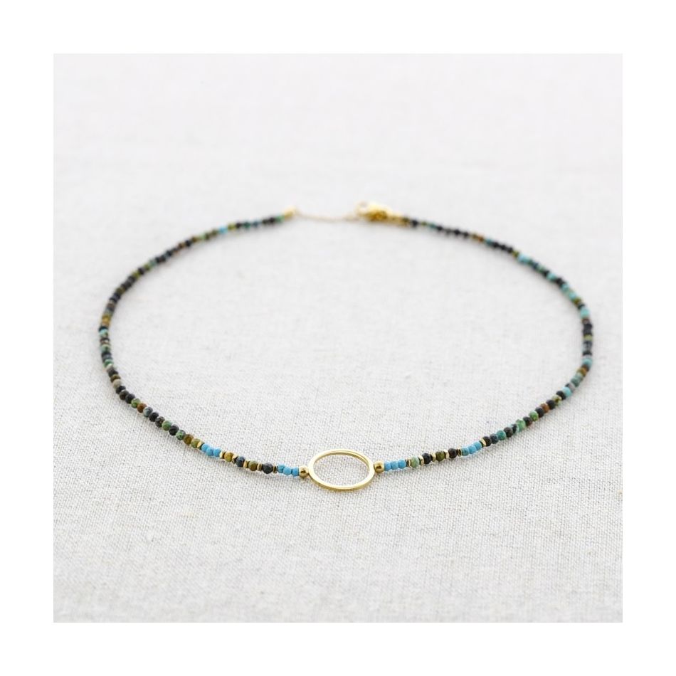 RING STONES STEEL SHORT NECKLACE