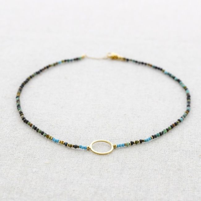 RING STONES STEEL SHORT NECKLACE