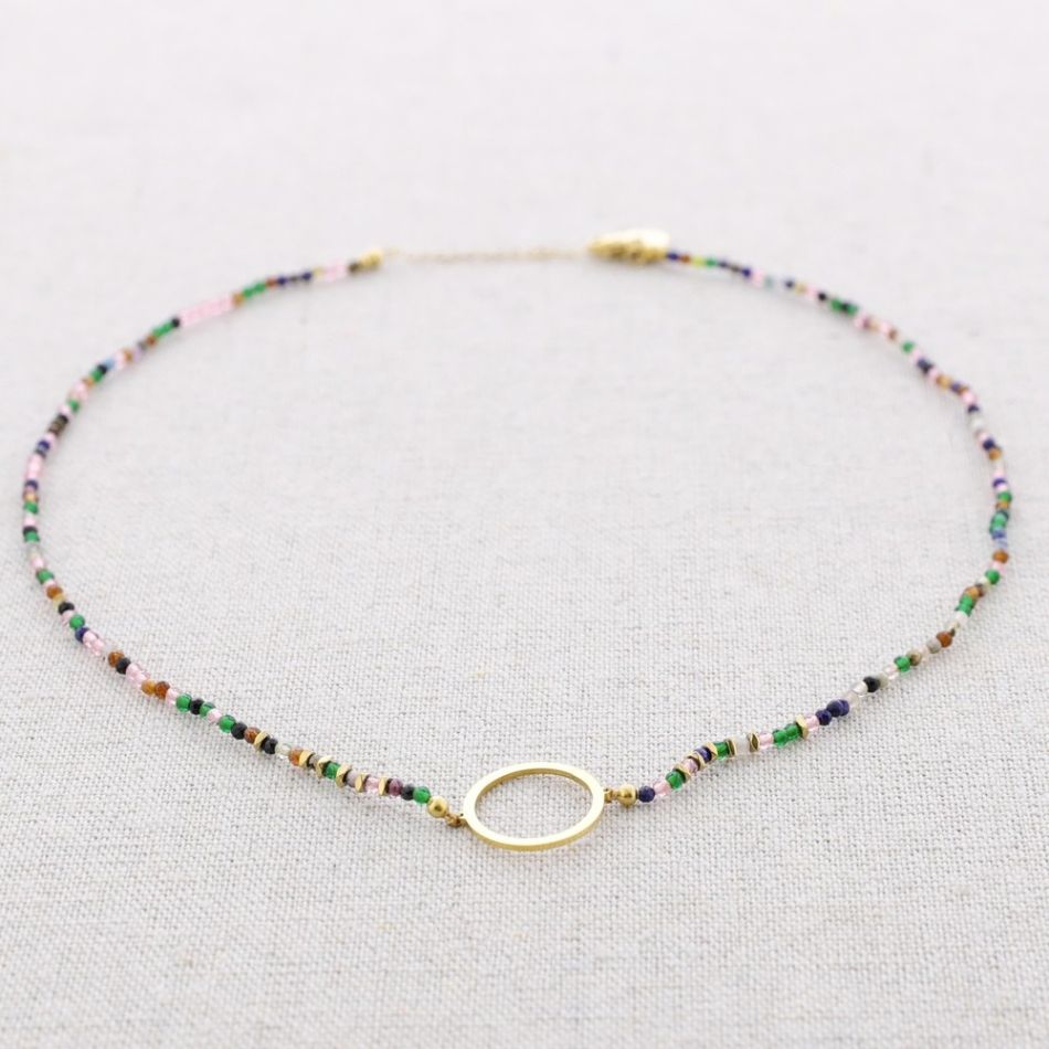 RING STONES STEEL SHORT NECKLACE
