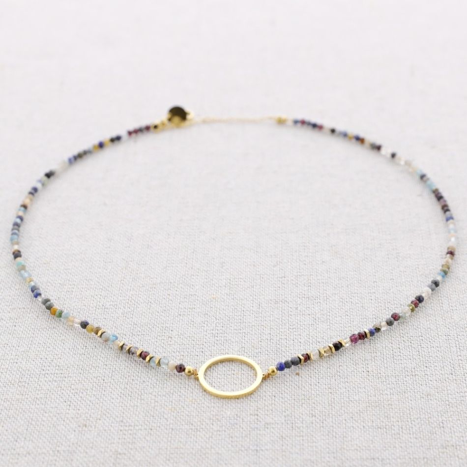 RING STONES STEEL SHORT NECKLACE