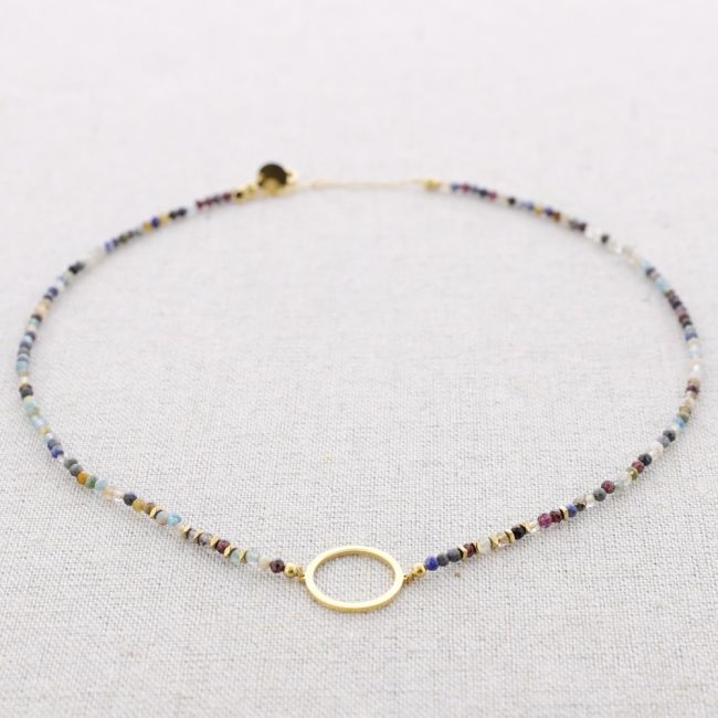 RING STONES STEEL SHORT NECKLACE