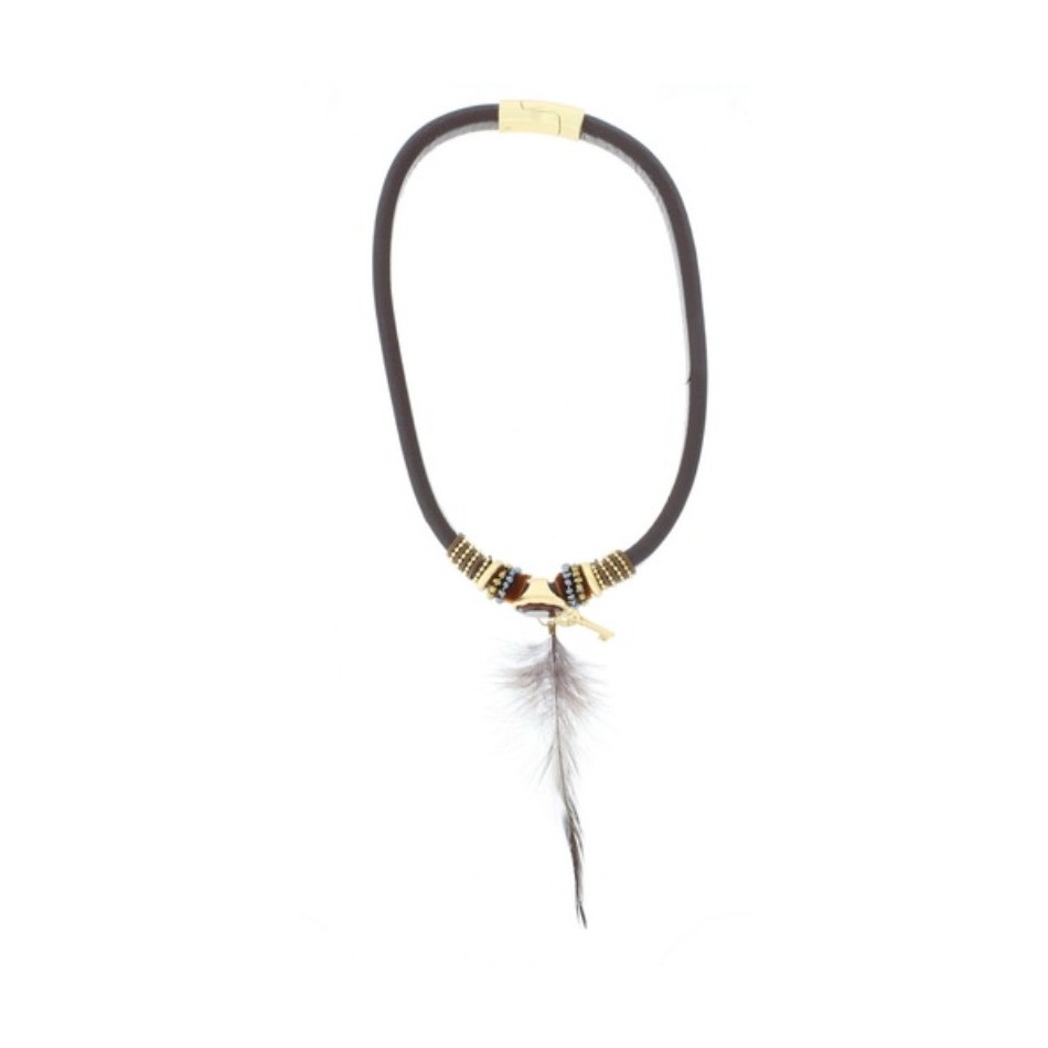 LEATHER SHORT NECKLACE WITH BEADS
