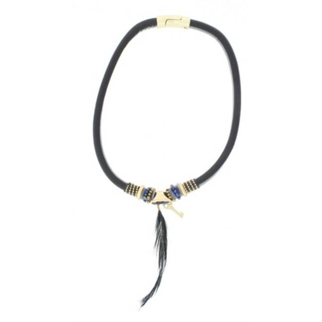 LEATHER SHORT NECKLACE WITH BEADS