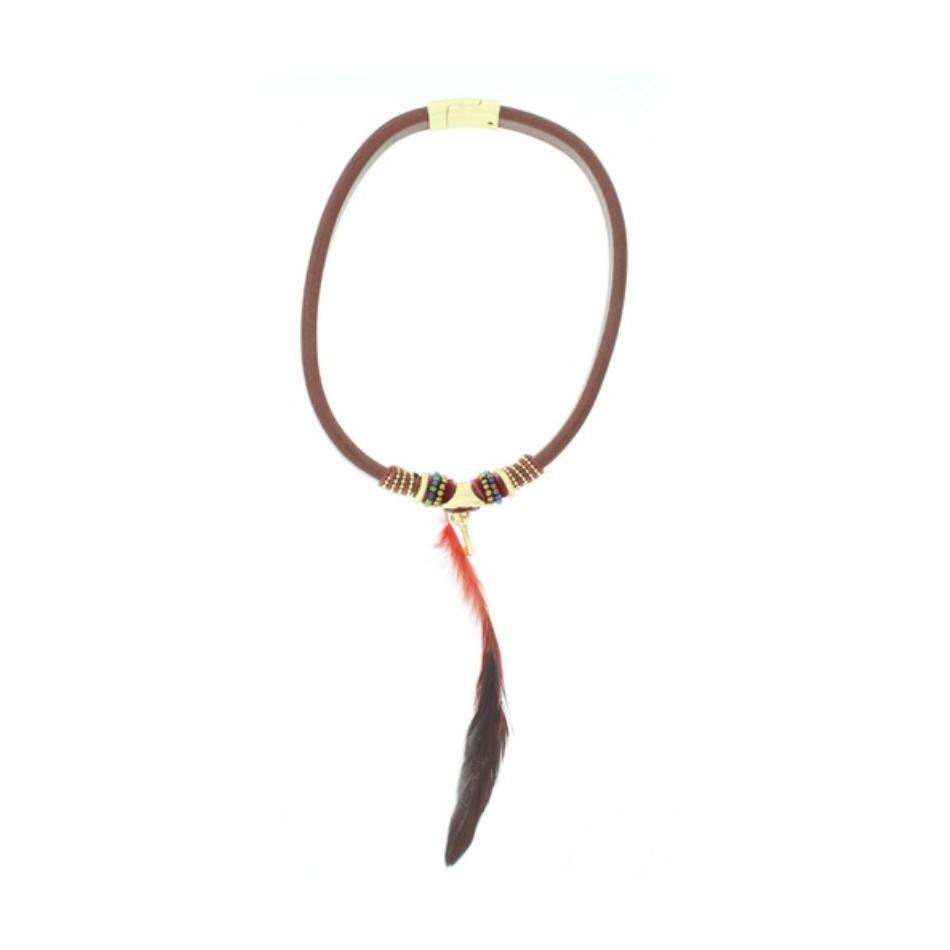 LEATHER SHORT NECKLACE WITH BEADS
