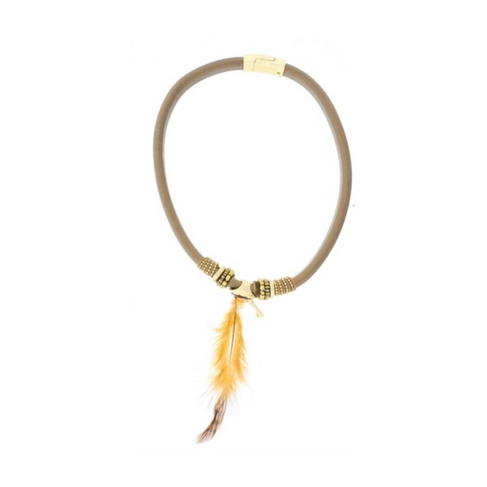 LEATHER SHORT NECKLACE WITH BEADS