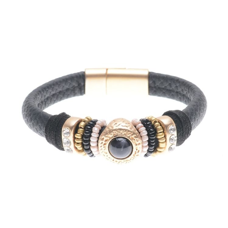 PULSERA CUERO ANILLAS CUENTAS