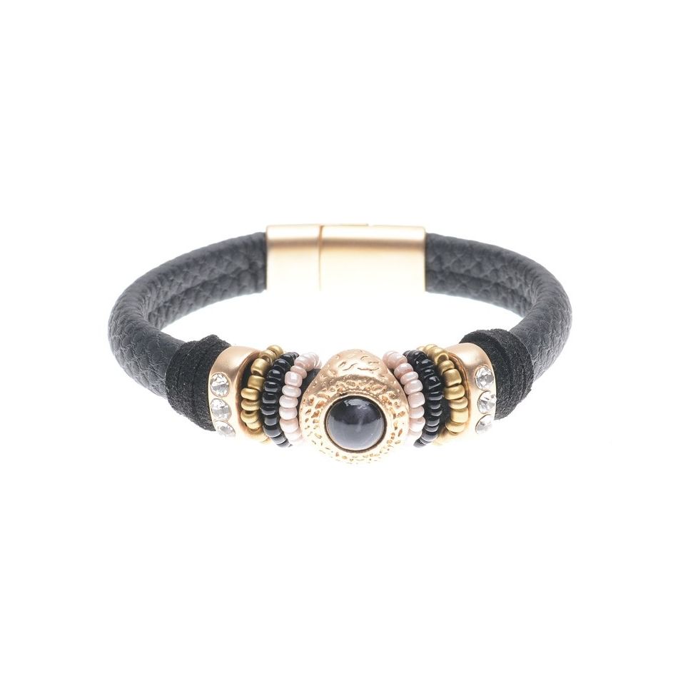 PULSERA CUERO ANILLAS CUENTAS