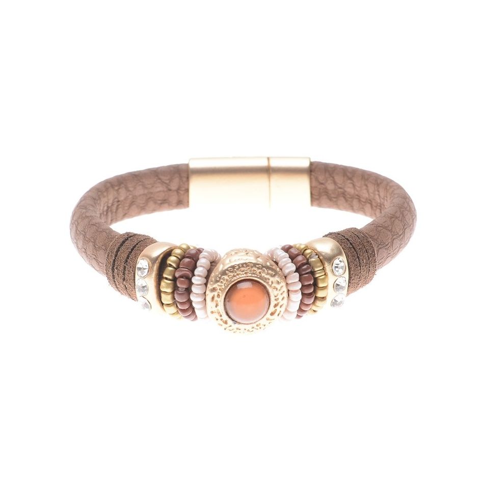 PULSERA CUERO ANILLAS CUENTAS