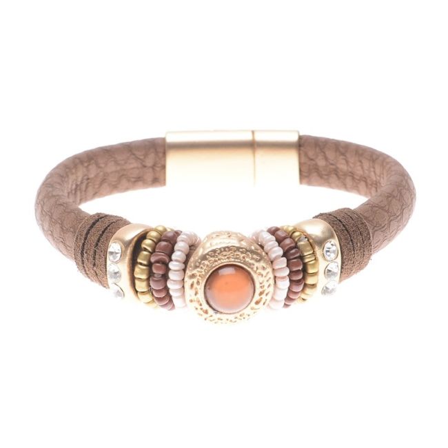 PULSERA CUERO ANILLAS CUENTAS