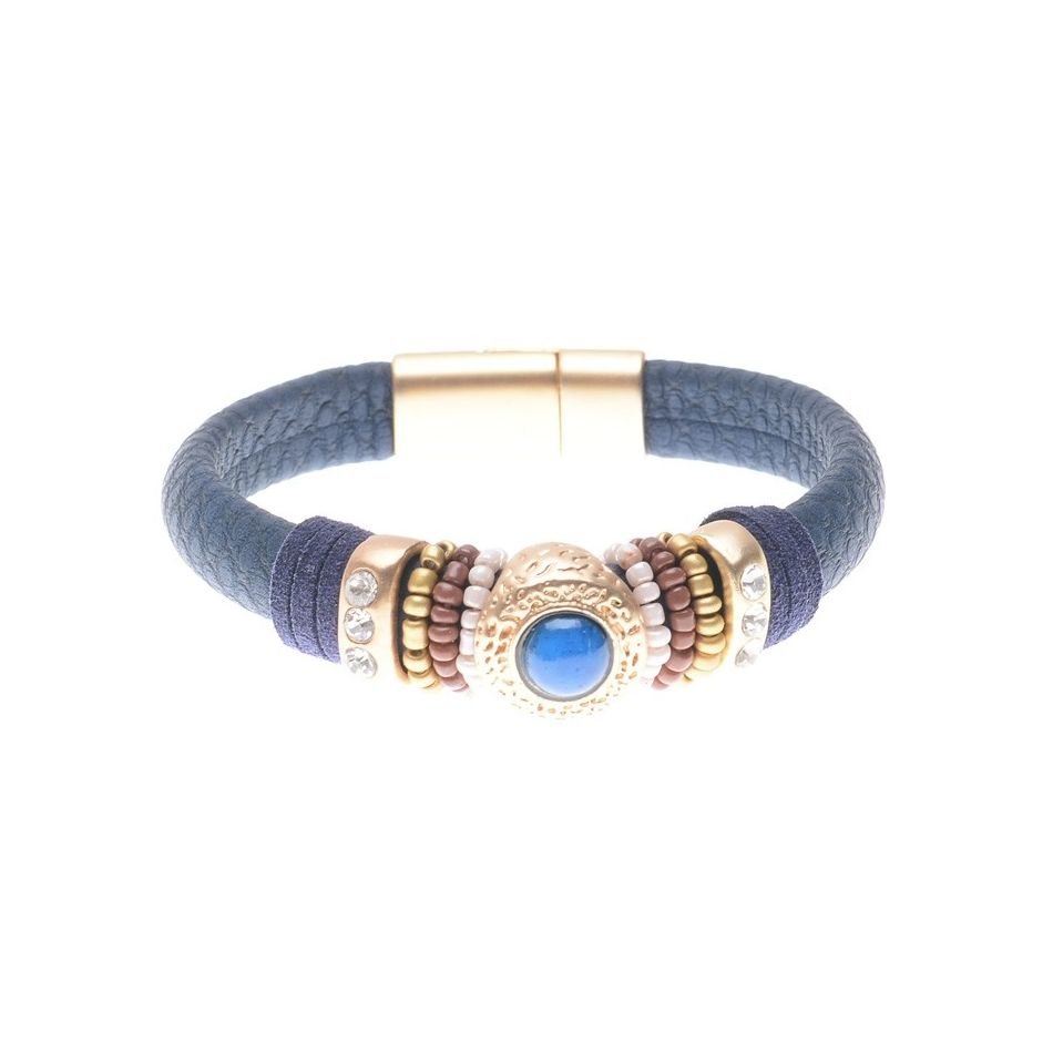 PULSERA CUERO ANILLAS CUENTAS