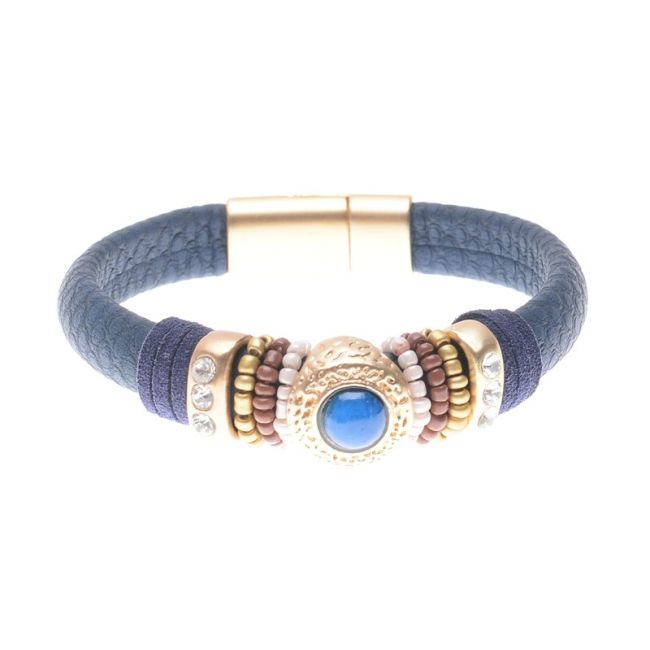 PULSERA CUERO ANILLAS CUENTAS
