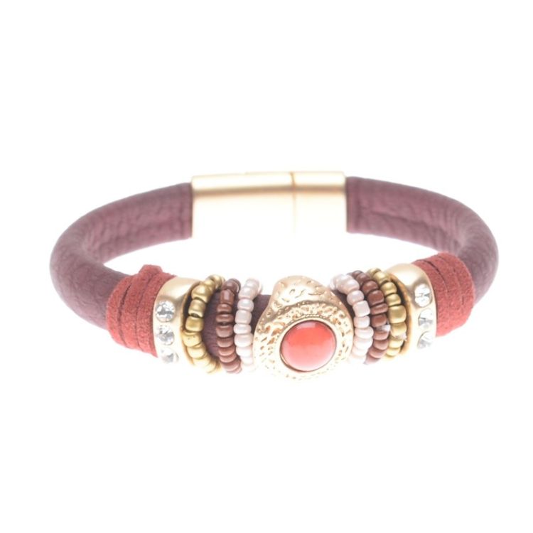 PULSERA CUERO ANILLAS CUENTAS 2