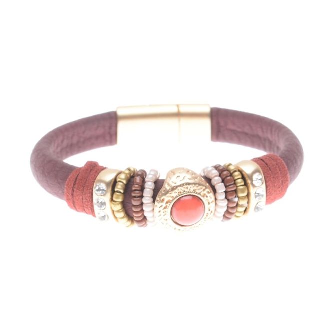 LEATHER BRACELET WITH RINGS AND BEADS