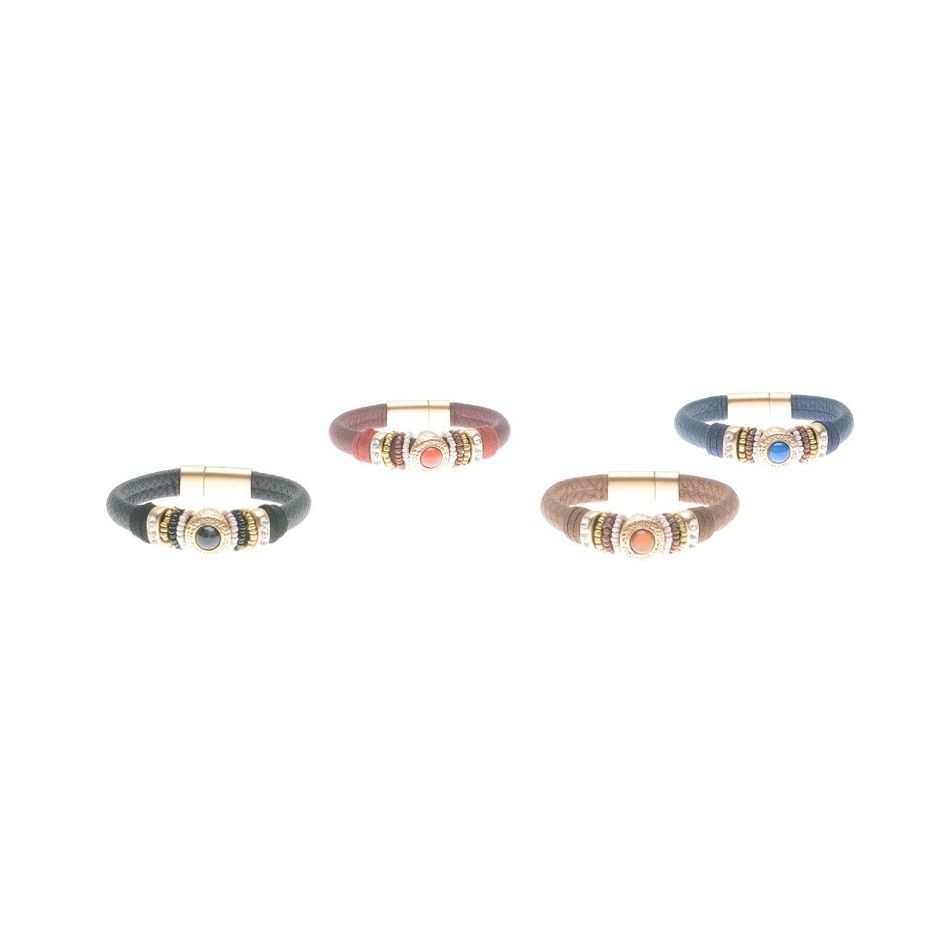 PULSERA CUERO ANILLAS CUENTAS