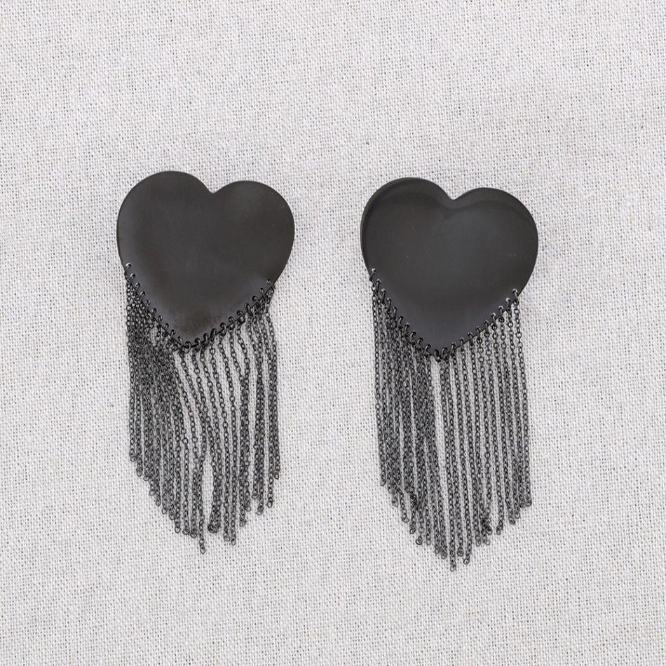 PENDIENTES ACERO CORAZÓN COLGANTE CADENAS