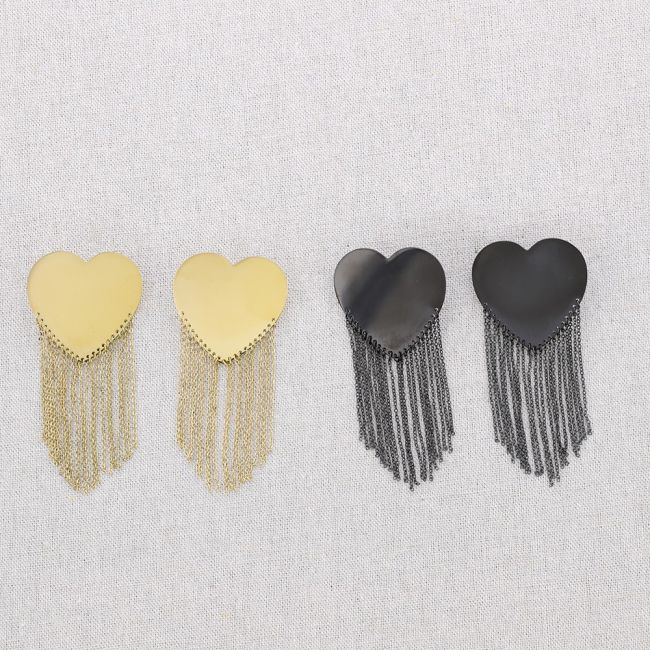 STEEL EARRINGS HEART PENDANT CHAINS