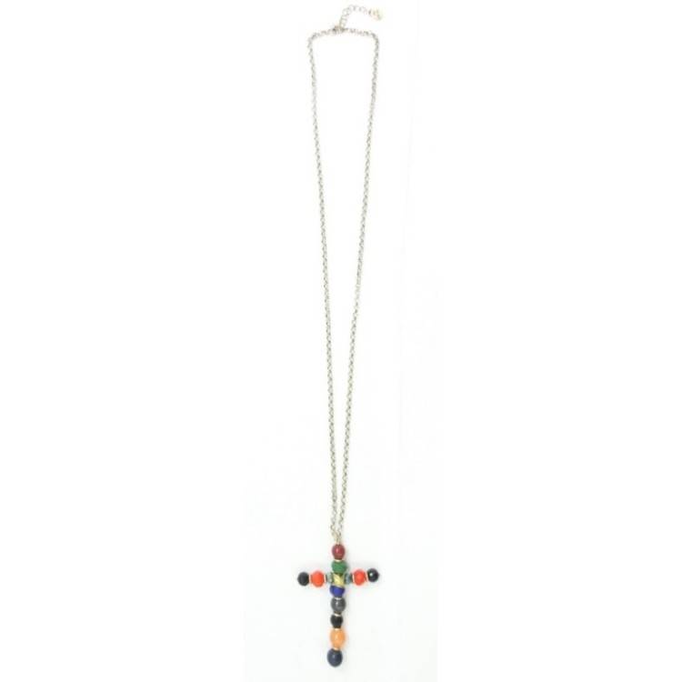 LONG PENDANT NECKLACE CROSS STONES
