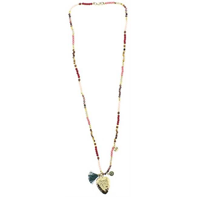 LONG METAL NECKLACE STONES PENDANT