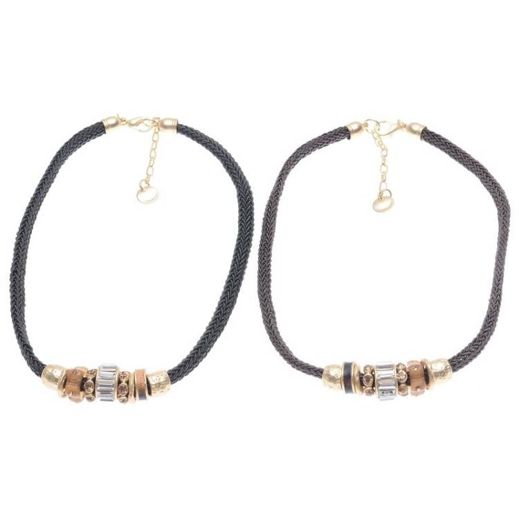 METAL CRYSTAL BEADS CORD SHORT NECKLACE 2