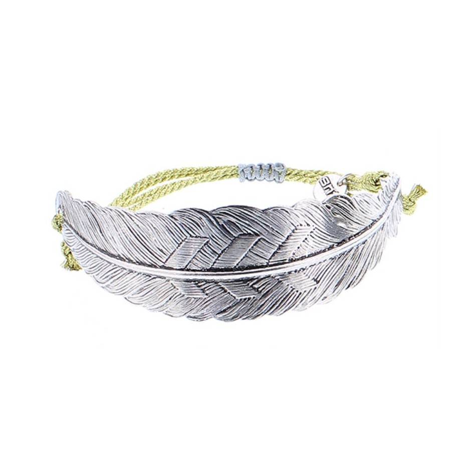 PULSERA  MACRAMÉ HOJA METAL
