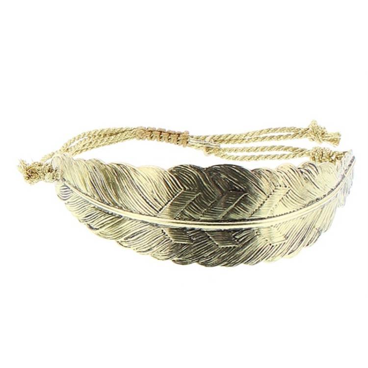 PULSERA  MACRAMÉ HOJA METAL 2