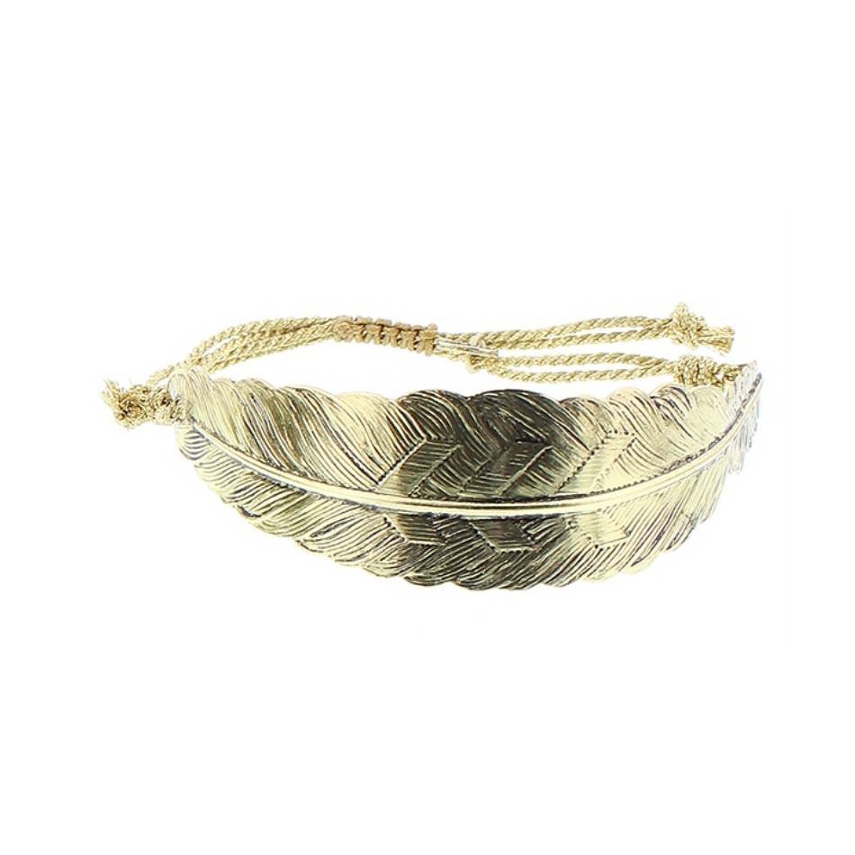 PULSERA  MACRAMÉ HOJA METAL
