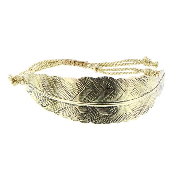 PULSERA  MACRAMÉ HOJA METAL