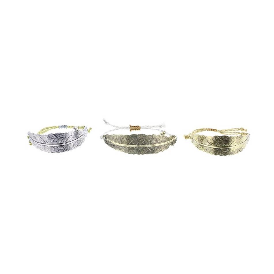 PULSERA  MACRAMÉ HOJA METAL