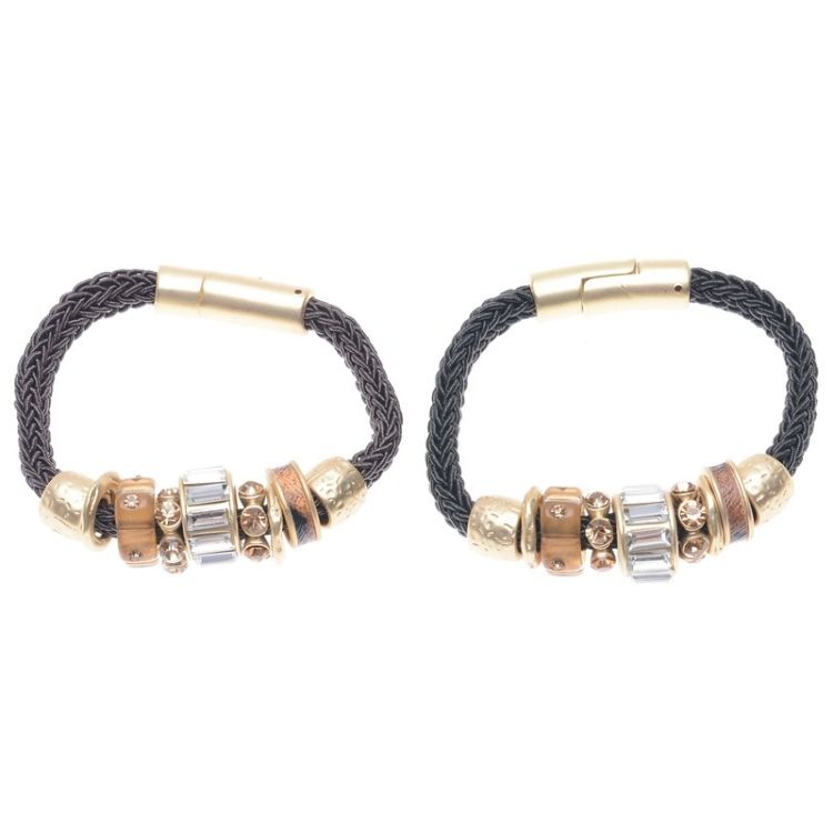 METAL CRYSTAL BEADS CORD BRACELET 2