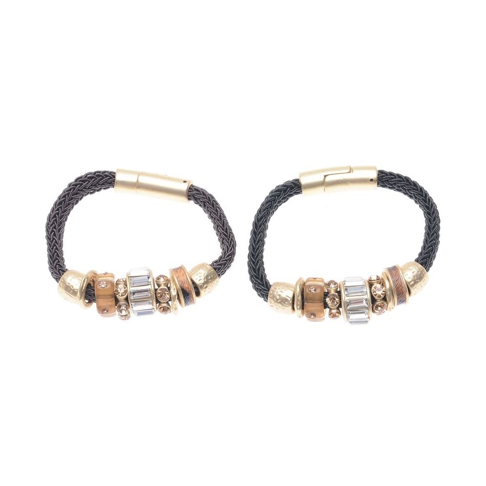 METAL CRYSTAL BEADS CORD BRACELET