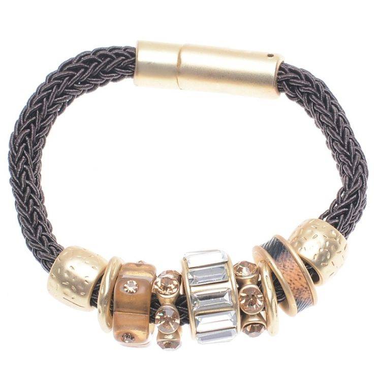 METAL CRYSTAL BEADS CORD BRACELET
