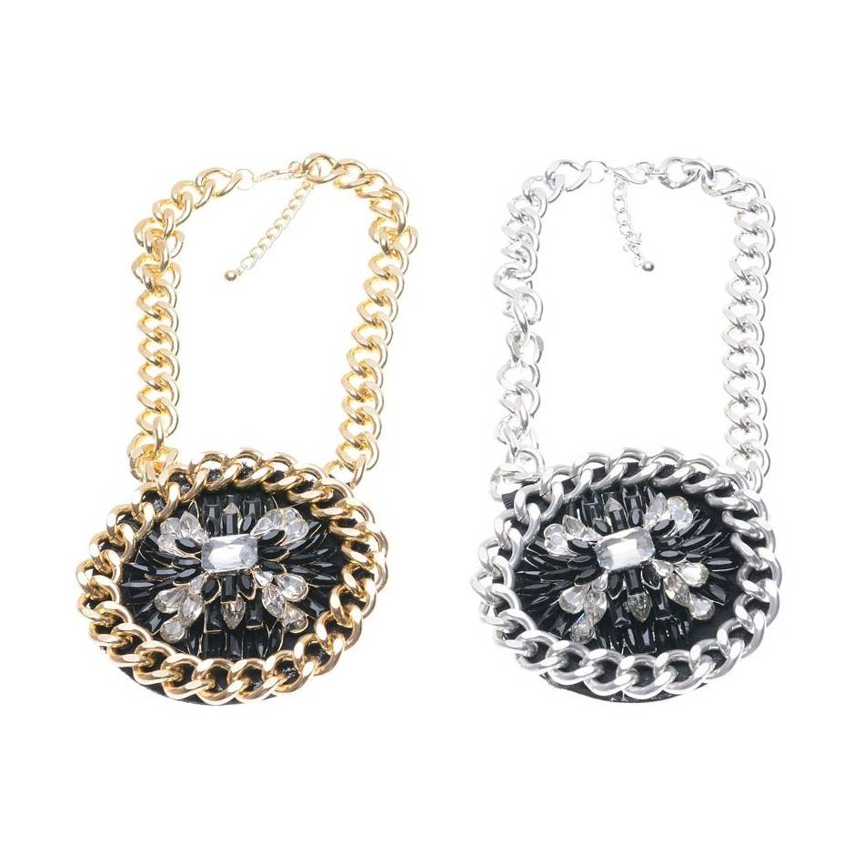 CRYSTAL CHAIN MEDALLION SHORT NECKLACE
