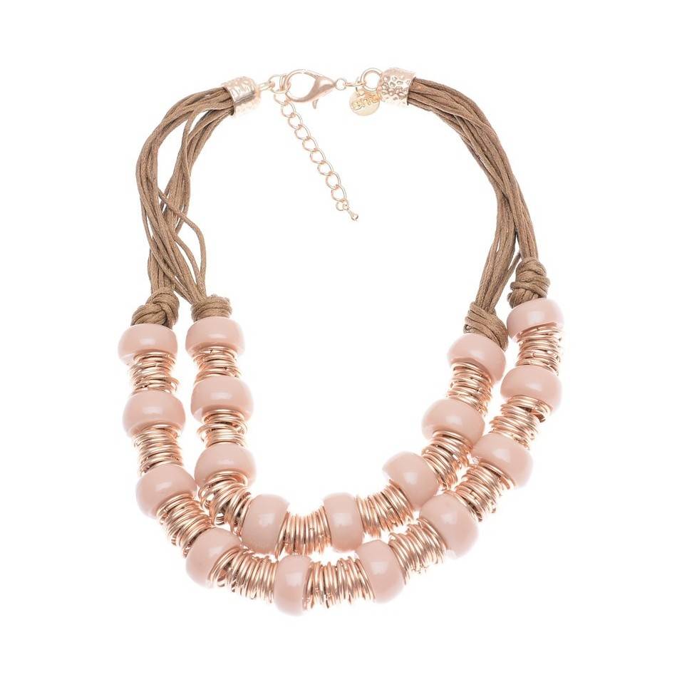 RESIN METAL BEADS LEATHER SHORT NECKLACE