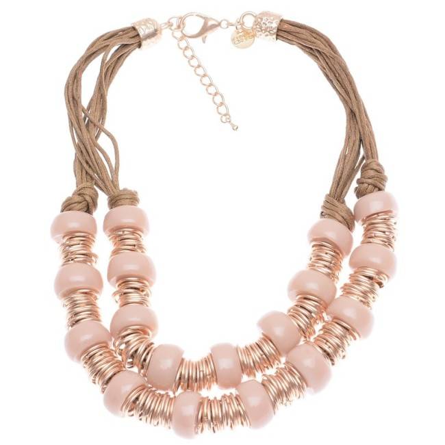 RESIN METAL BEADS LEATHER SHORT NECKLACE