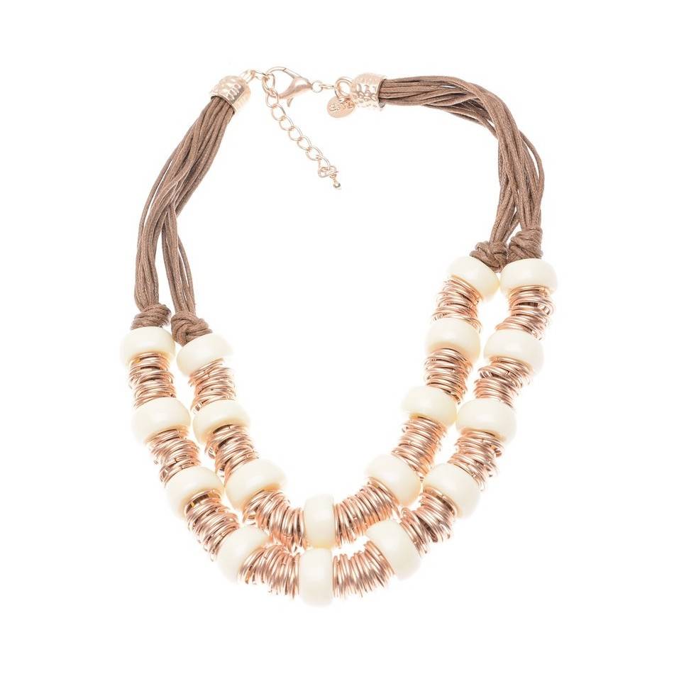 RESIN METAL BEADS LEATHER SHORT NECKLACE