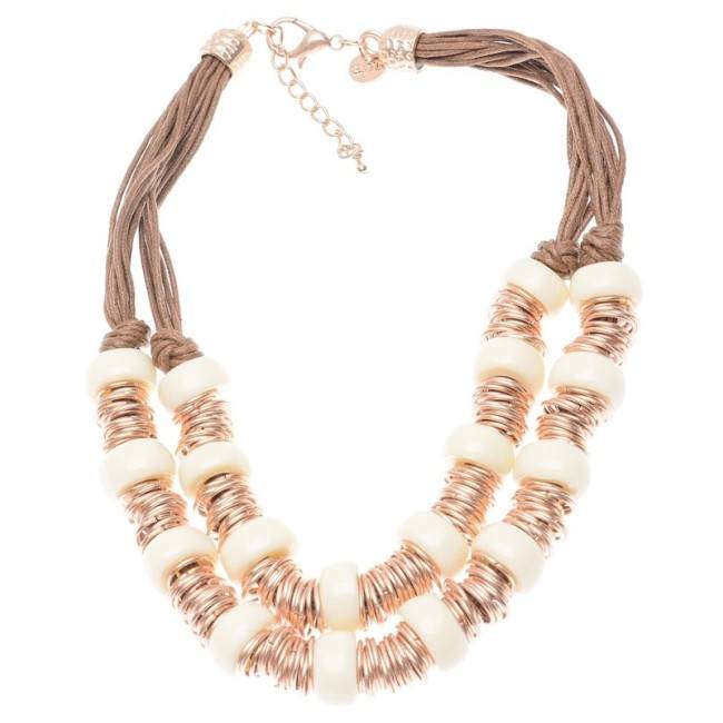 RESIN METAL BEADS LEATHER SHORT NECKLACE