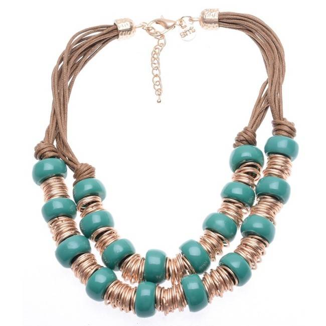 RESIN METAL BEADS LEATHER SHORT NECKLACE