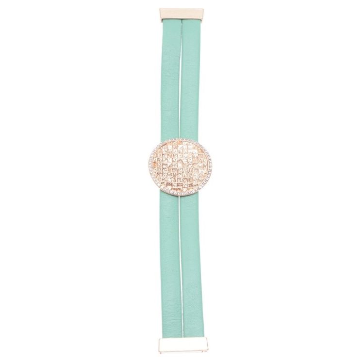 PULSERA CUERO METAL CRISTALES