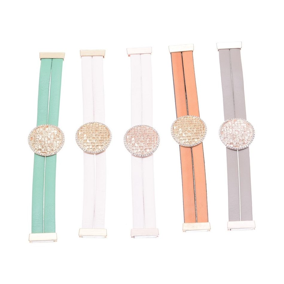 LEATHER METAL CRYSTALS BRACELET