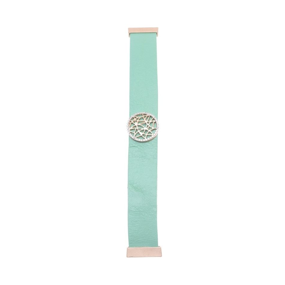 PULSERA CUERO METAL CRISTALES