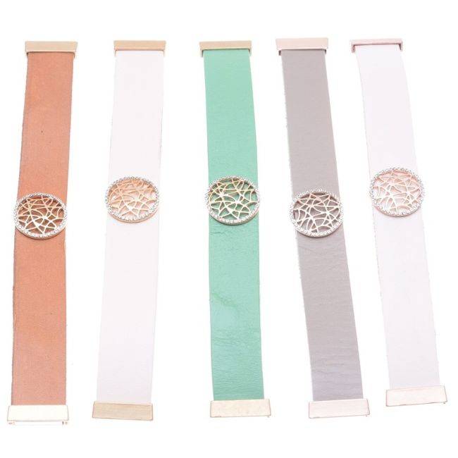 PULSERA CUERO METAL CRISTALES