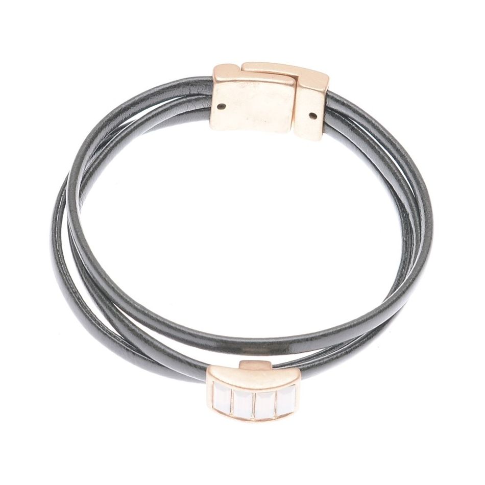 LEATHER METAL CRYSTALS BRACELET