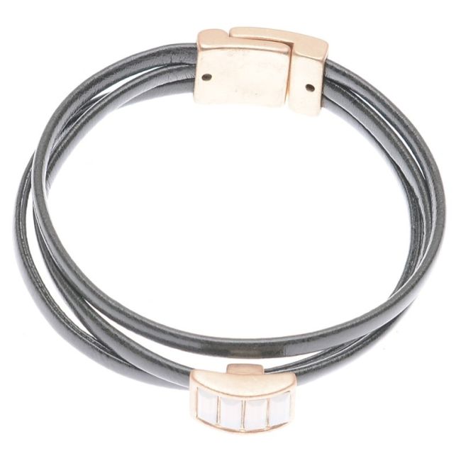 PULSERA CUERO METAL CRISTALES