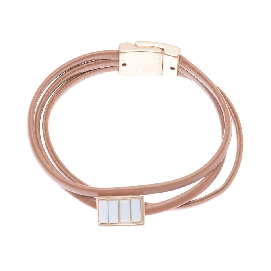 PULSERA CUERO METAL CRISTALES