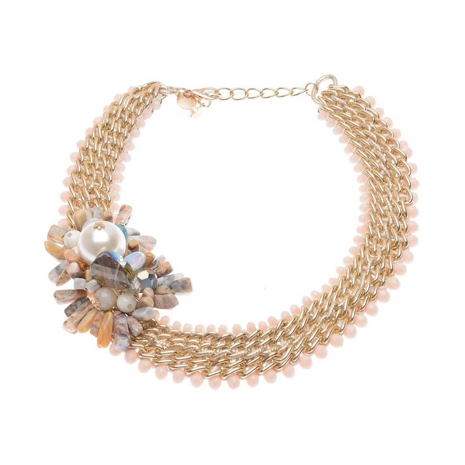 PEARL STONE CHAIN SHORT NECKLACE