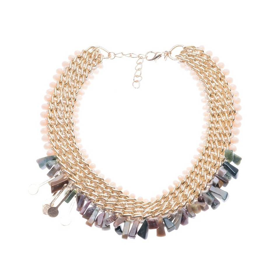 STONE BEADS CHAINS SHORT NECKLACE