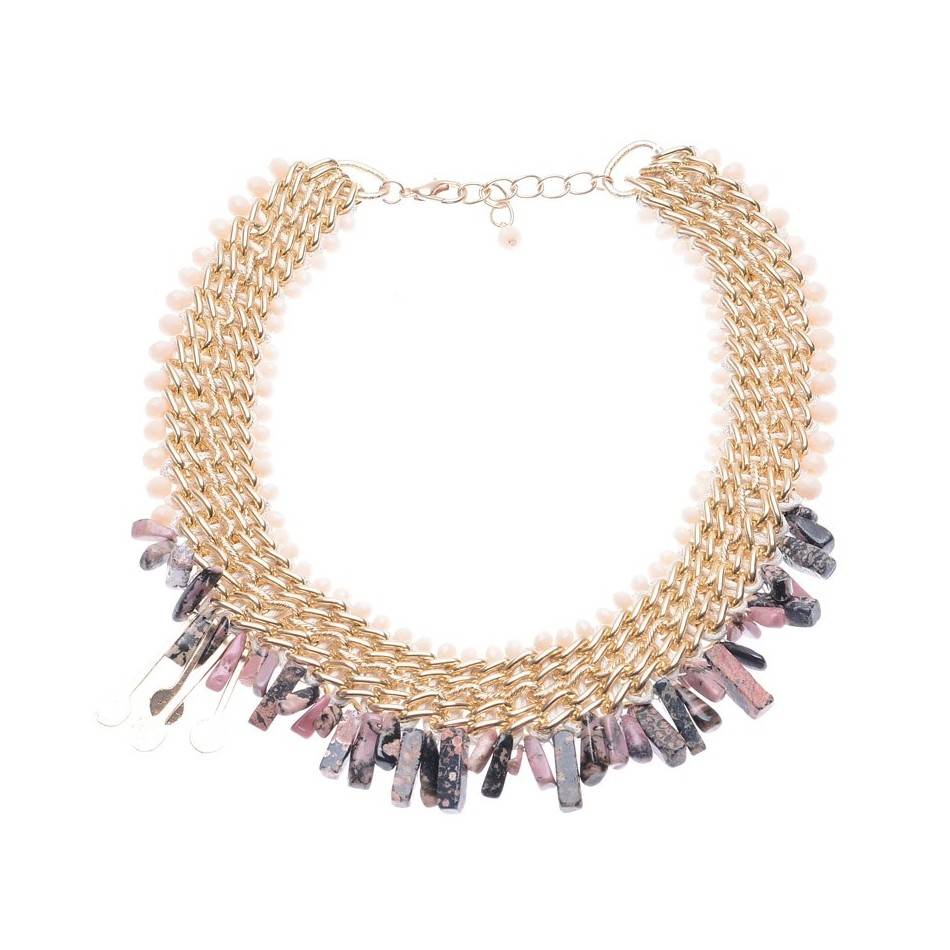 STONE BEADS CHAINS SHORT NECKLACE