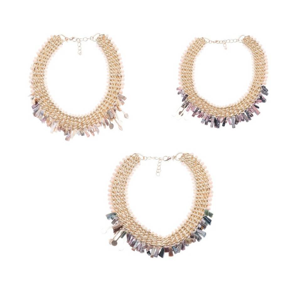 STONE BEADS CHAINS SHORT NECKLACE