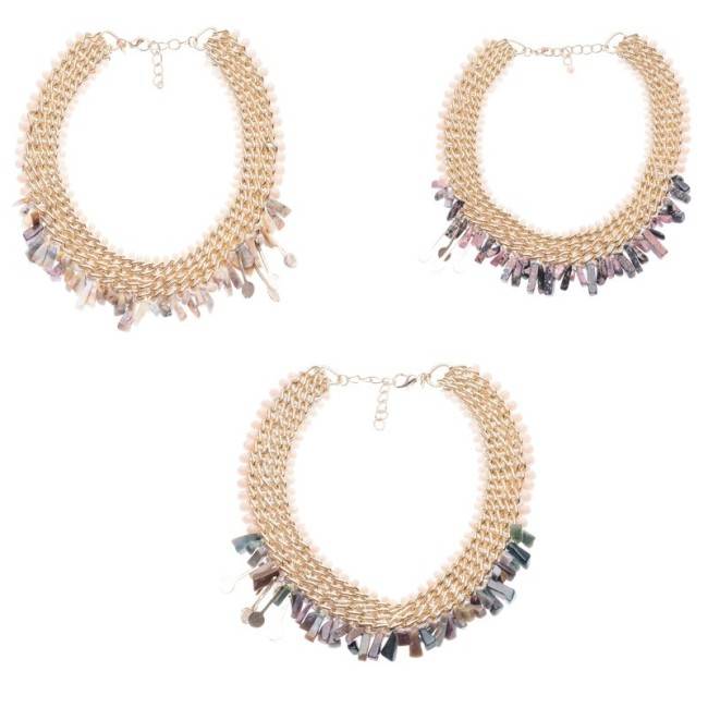 STONE BEADS CHAINS SHORT NECKLACE