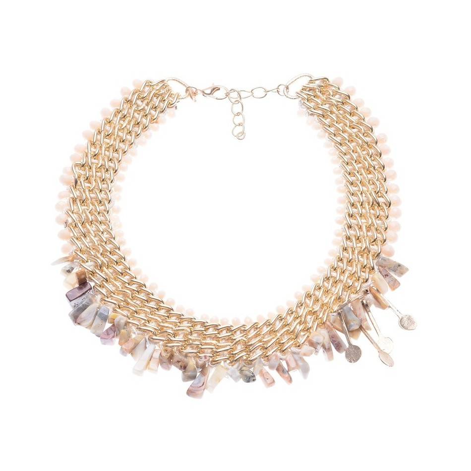 STONE BEADS CHAINS SHORT NECKLACE